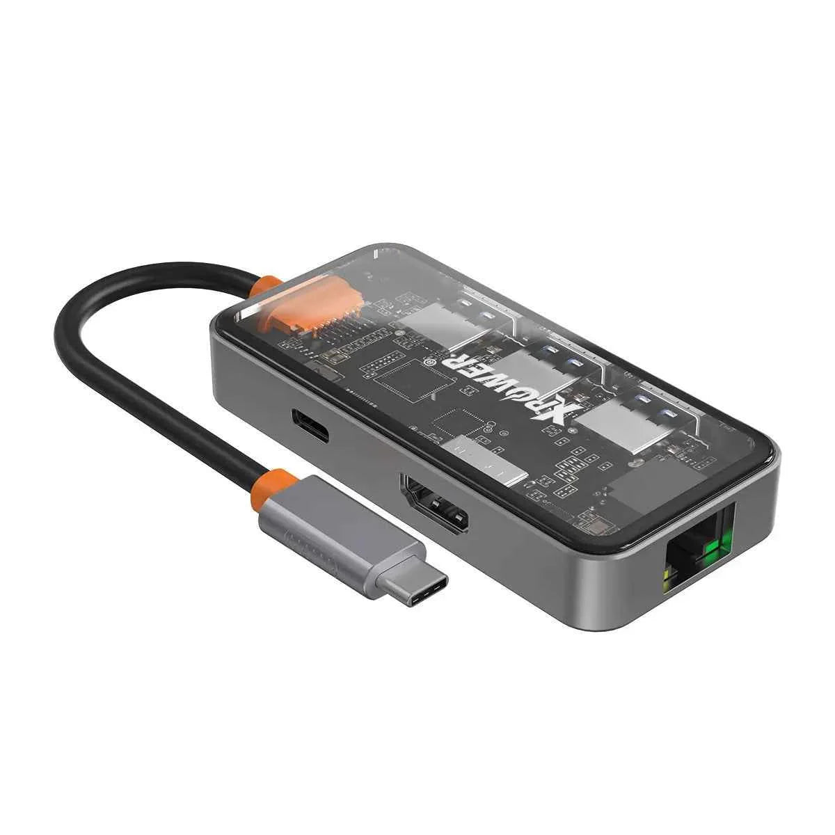 XPower HU62 6 In 1 100W PD Type-C Hub - Grey XPower HU62 6 In 1 100W PD Type-C Hub - Grey